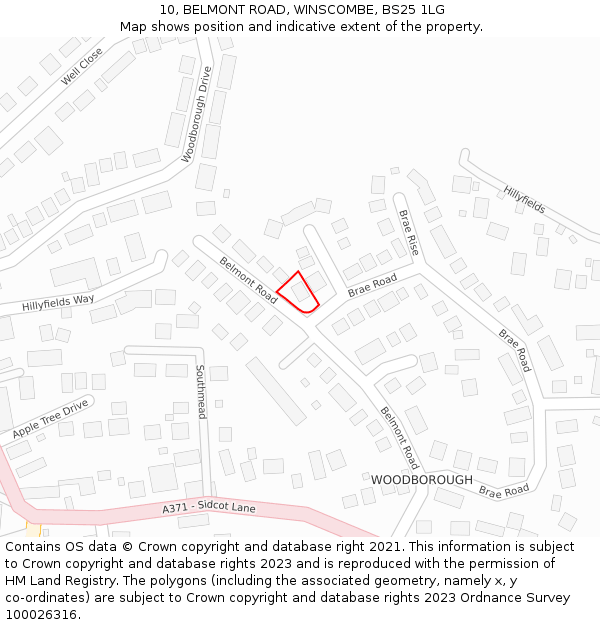 10, BELMONT ROAD, WINSCOMBE, BS25 1LG: Location map and indicative extent of plot