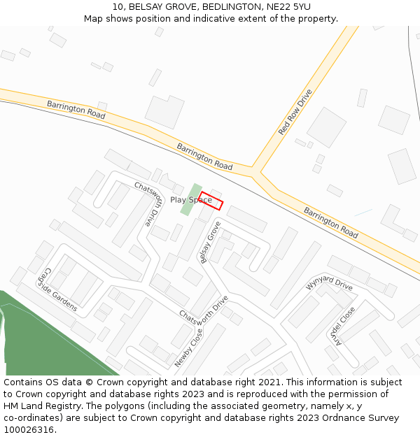 10, BELSAY GROVE, BEDLINGTON, NE22 5YU: Location map and indicative extent of plot