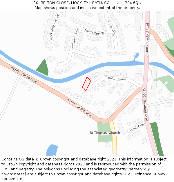 10, BELTON CLOSE, HOCKLEY HEATH, SOLIHULL, B94 6QU: Location map and indicative extent of plot