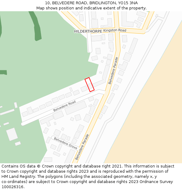 10, BELVEDERE ROAD, BRIDLINGTON, YO15 3NA: Location map and indicative extent of plot