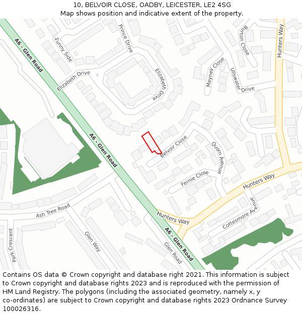 10, BELVOIR CLOSE, OADBY, LEICESTER, LE2 4SG: Location map and indicative extent of plot