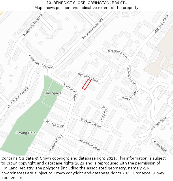 10, BENEDICT CLOSE, ORPINGTON, BR6 9TU: Location map and indicative extent of plot
