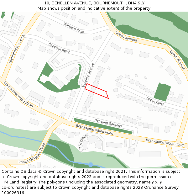 10, BENELLEN AVENUE, BOURNEMOUTH, BH4 9LY: Location map and indicative extent of plot