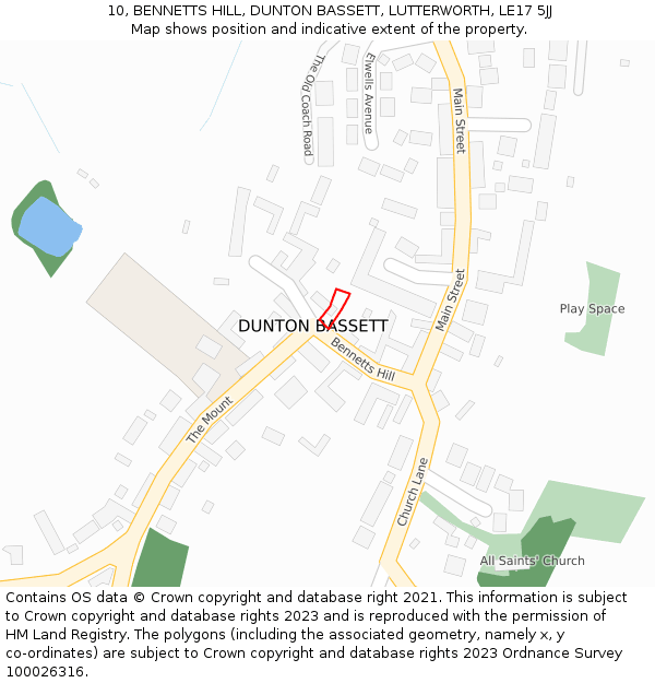 10, BENNETTS HILL, DUNTON BASSETT, LUTTERWORTH, LE17 5JJ: Location map and indicative extent of plot