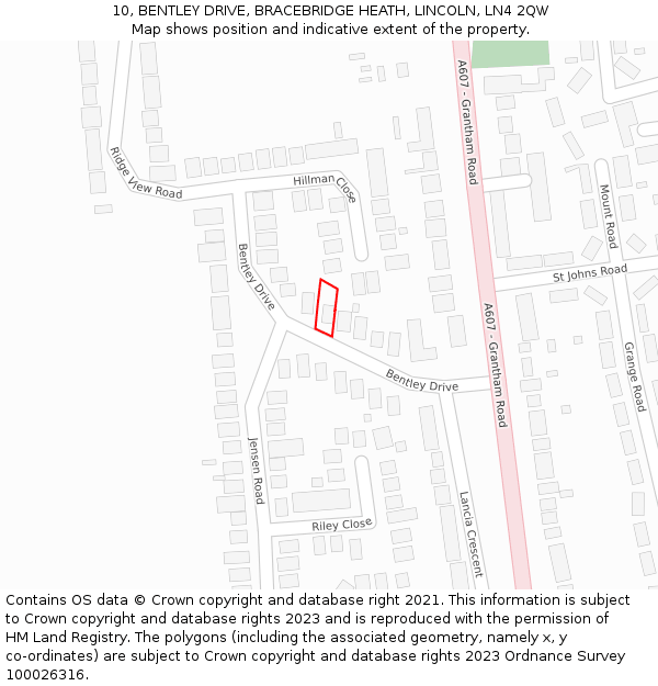 10, BENTLEY DRIVE, BRACEBRIDGE HEATH, LINCOLN, LN4 2QW: Location map and indicative extent of plot