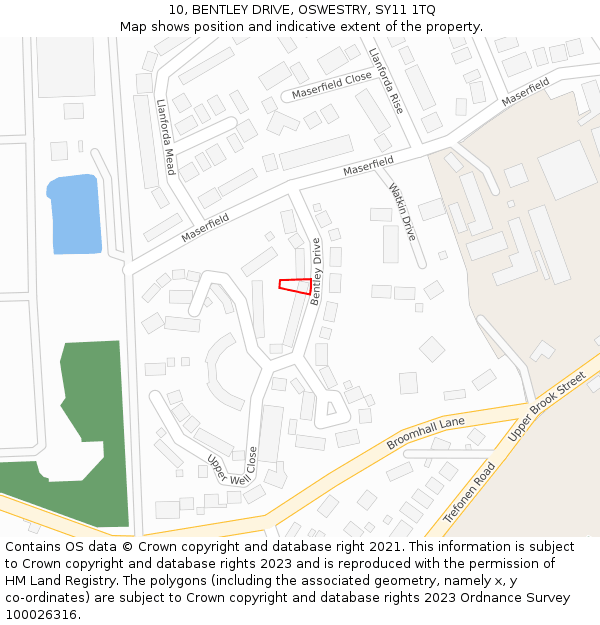 10, BENTLEY DRIVE, OSWESTRY, SY11 1TQ: Location map and indicative extent of plot