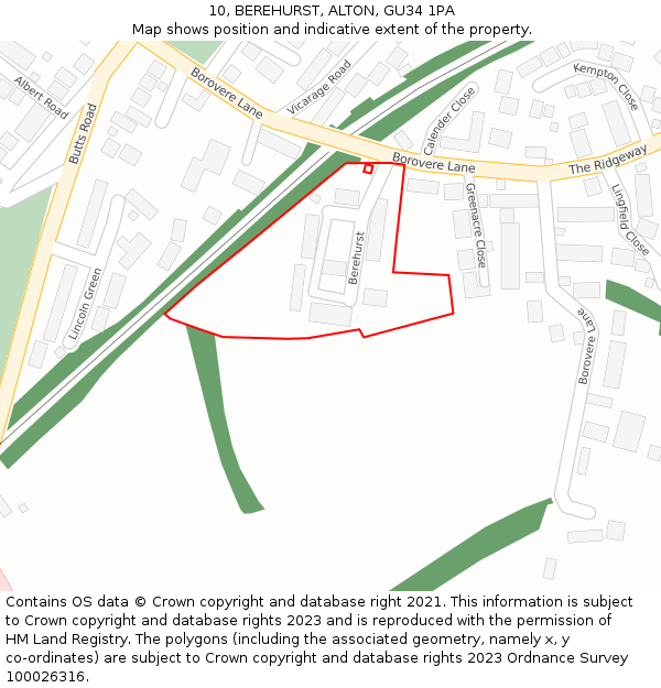 10, BEREHURST, ALTON, GU34 1PA: Location map and indicative extent of plot