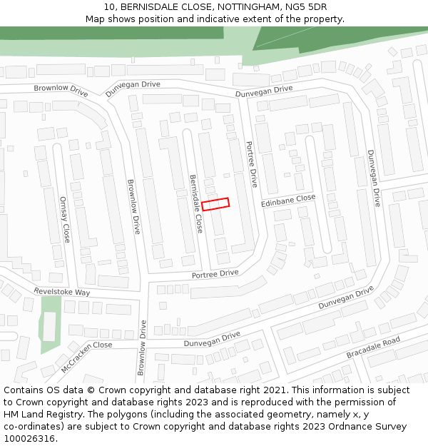 10, BERNISDALE CLOSE, NOTTINGHAM, NG5 5DR: Location map and indicative extent of plot