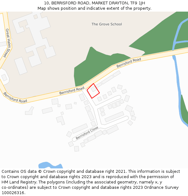 10, BERRISFORD ROAD, MARKET DRAYTON, TF9 1JH: Location map and indicative extent of plot