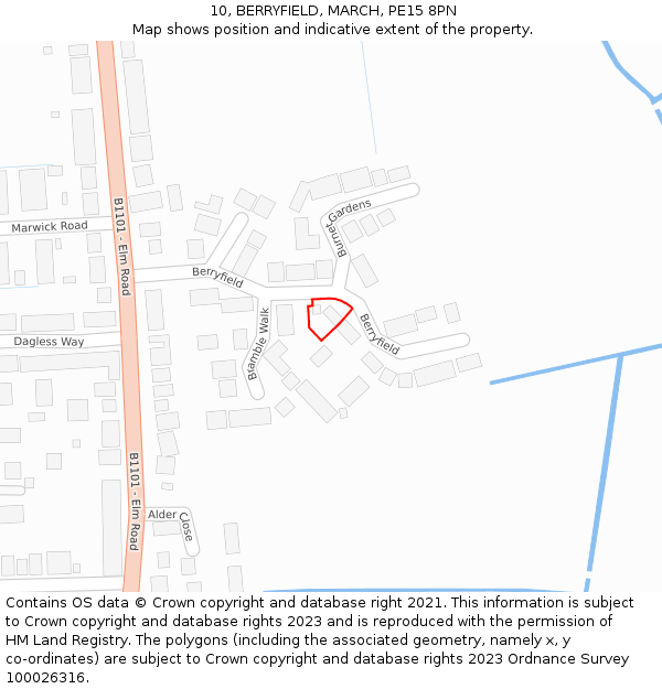 10, BERRYFIELD, MARCH, PE15 8PN: Location map and indicative extent of plot