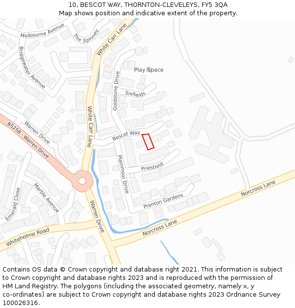 10, BESCOT WAY, THORNTON-CLEVELEYS, FY5 3QA: Location map and indicative extent of plot