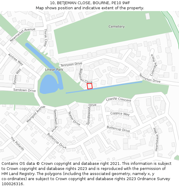 10, BETJEMAN CLOSE, BOURNE, PE10 9WF: Location map and indicative extent of plot
