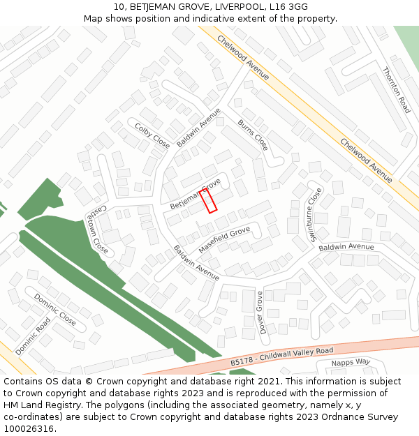 10, BETJEMAN GROVE, LIVERPOOL, L16 3GG: Location map and indicative extent of plot