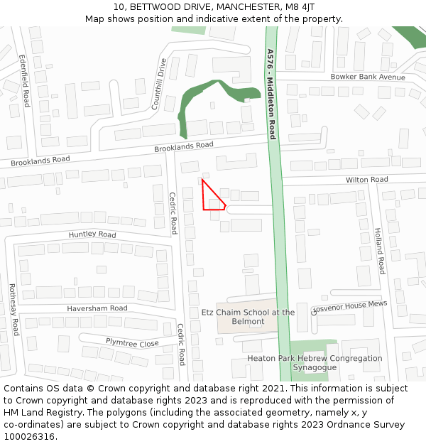 10, BETTWOOD DRIVE, MANCHESTER, M8 4JT: Location map and indicative extent of plot