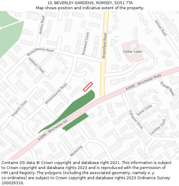 10, BEVERLEY GARDENS, ROMSEY, SO51 7TA: Location map and indicative extent of plot