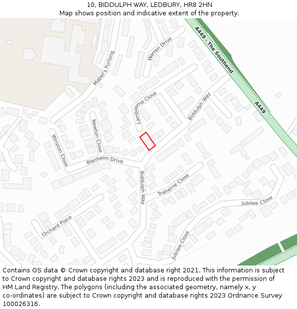 10, BIDDULPH WAY, LEDBURY, HR8 2HN: Location map and indicative extent of plot