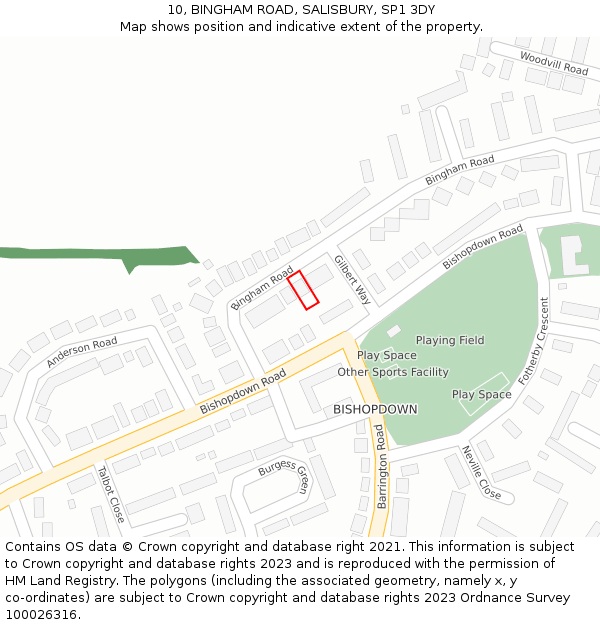 10, BINGHAM ROAD, SALISBURY, SP1 3DY: Location map and indicative extent of plot