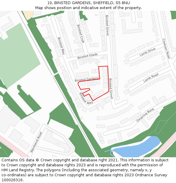 10, BINSTED GARDENS, SHEFFIELD, S5 8NU: Location map and indicative extent of plot