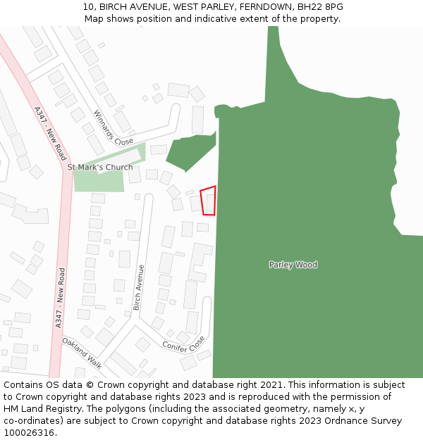 10, BIRCH AVENUE, WEST PARLEY, FERNDOWN, BH22 8PG: Location map and indicative extent of plot