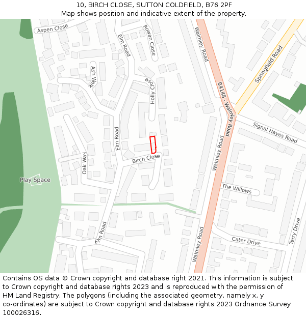 10, BIRCH CLOSE, SUTTON COLDFIELD, B76 2PF: Location map and indicative extent of plot