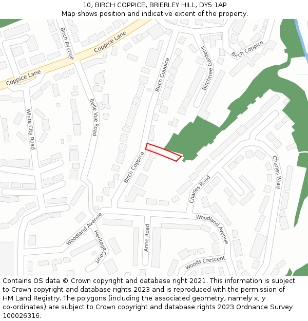 10, BIRCH COPPICE, BRIERLEY HILL, DY5 1AP: Location map and indicative extent of plot