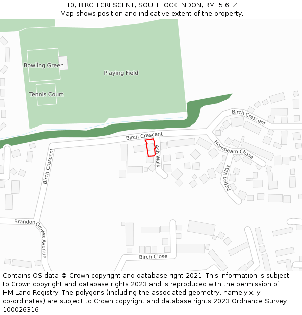 10, BIRCH CRESCENT, SOUTH OCKENDON, RM15 6TZ: Location map and indicative extent of plot