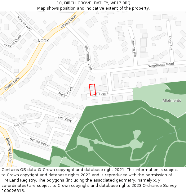 10, BIRCH GROVE, BATLEY, WF17 0RQ: Location map and indicative extent of plot