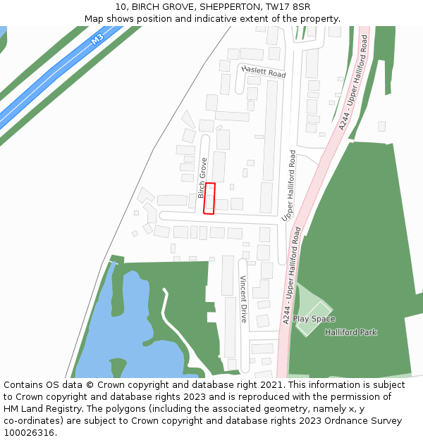 10, BIRCH GROVE, SHEPPERTON, TW17 8SR: Location map and indicative extent of plot