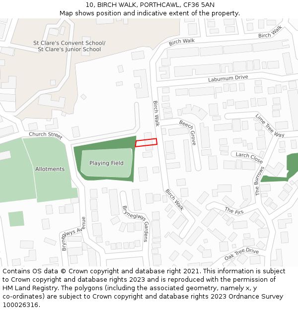 10, BIRCH WALK, PORTHCAWL, CF36 5AN: Location map and indicative extent of plot