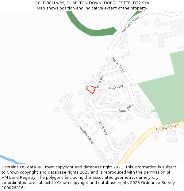 10, BIRCH WAY, CHARLTON DOWN, DORCHESTER, DT2 9XX: Location map and indicative extent of plot