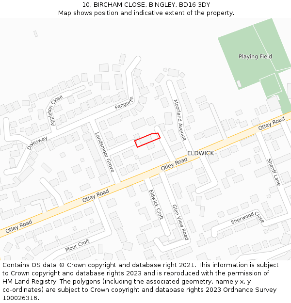 10, BIRCHAM CLOSE, BINGLEY, BD16 3DY: Location map and indicative extent of plot