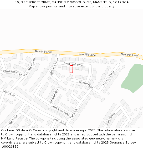 10, BIRCHCROFT DRIVE, MANSFIELD WOODHOUSE, MANSFIELD, NG19 9GA: Location map and indicative extent of plot
