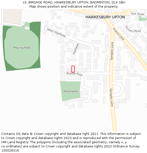 10, BIRGAGE ROAD, HAWKESBURY UPTON, BADMINTON, GL9 1BH: Location map and indicative extent of plot