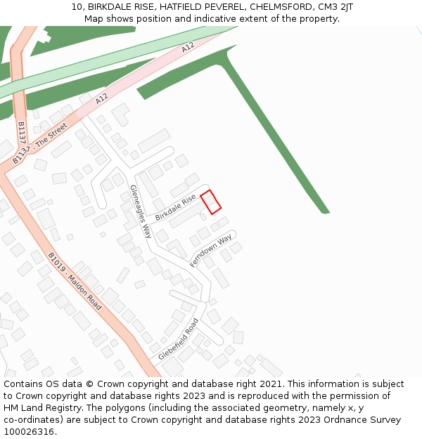 10, BIRKDALE RISE, HATFIELD PEVEREL, CHELMSFORD, CM3 2JT: Location map and indicative extent of plot