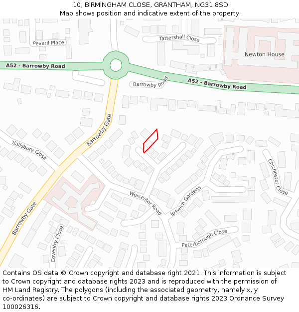 10, BIRMINGHAM CLOSE, GRANTHAM, NG31 8SD: Location map and indicative extent of plot