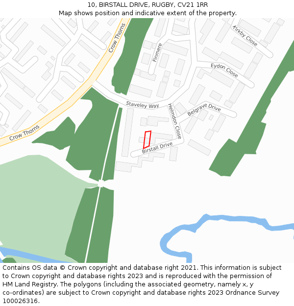 10, BIRSTALL DRIVE, RUGBY, CV21 1RR: Location map and indicative extent of plot