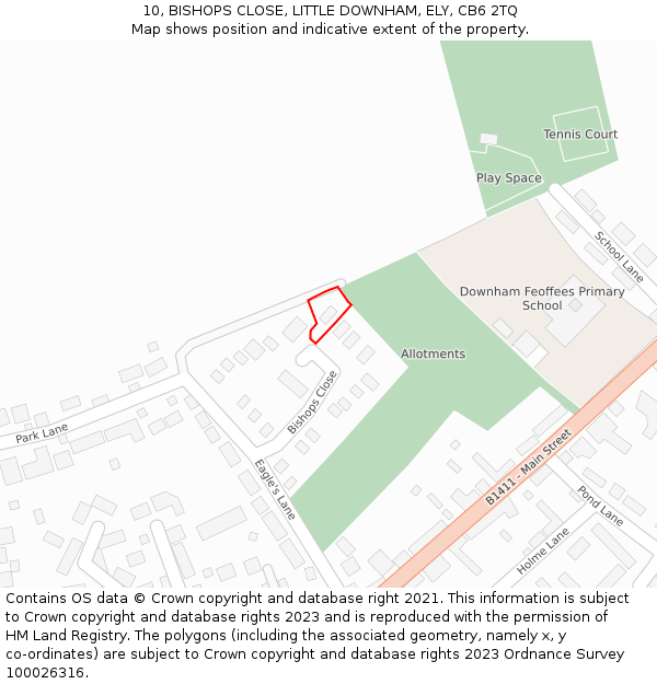 10, BISHOPS CLOSE, LITTLE DOWNHAM, ELY, CB6 2TQ: Location map and indicative extent of plot