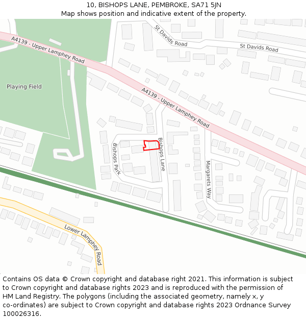 10, BISHOPS LANE, PEMBROKE, SA71 5JN: Location map and indicative extent of plot