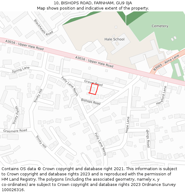 10, BISHOPS ROAD, FARNHAM, GU9 0JA: Location map and indicative extent of plot