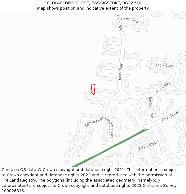 10, BLACKBIRD CLOSE, BASINGSTOKE, RG22 5QL: Location map and indicative extent of plot