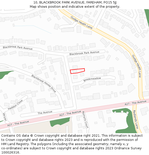 10, BLACKBROOK PARK AVENUE, FAREHAM, PO15 5JJ: Location map and indicative extent of plot