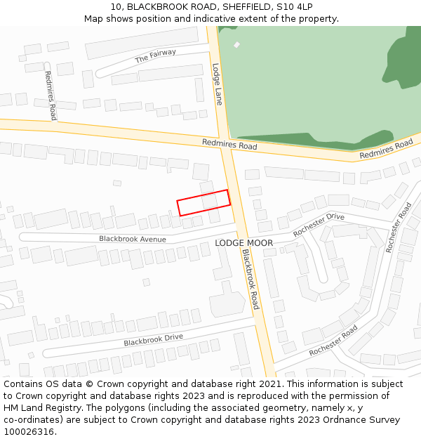 10, BLACKBROOK ROAD, SHEFFIELD, S10 4LP: Location map and indicative extent of plot