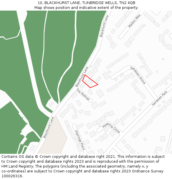 10, BLACKHURST LANE, TUNBRIDGE WELLS, TN2 4QB: Location map and indicative extent of plot