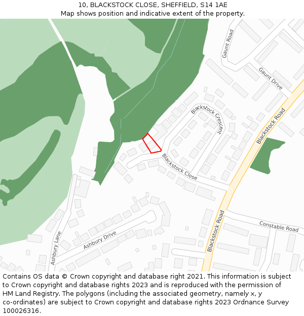 10, BLACKSTOCK CLOSE, SHEFFIELD, S14 1AE: Location map and indicative extent of plot
