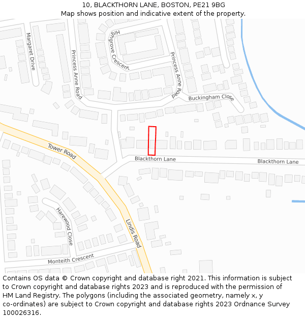 10, BLACKTHORN LANE, BOSTON, PE21 9BG: Location map and indicative extent of plot