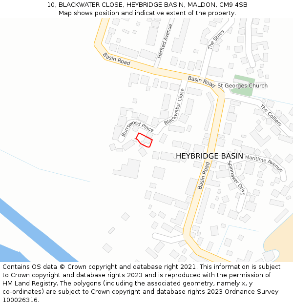 10, BLACKWATER CLOSE, HEYBRIDGE BASIN, MALDON, CM9 4SB: Location map and indicative extent of plot