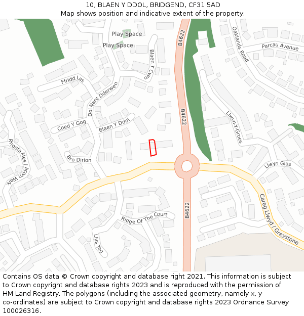 10, BLAEN Y DDOL, BRIDGEND, CF31 5AD: Location map and indicative extent of plot