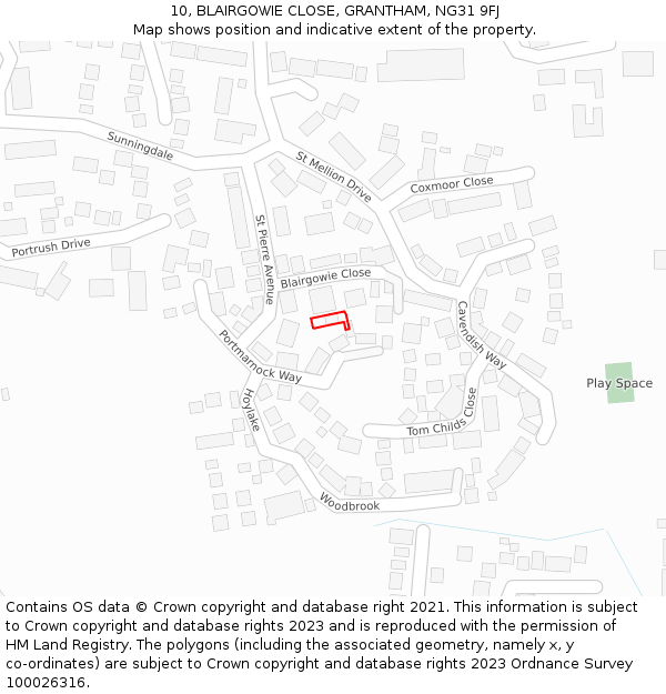 10, BLAIRGOWIE CLOSE, GRANTHAM, NG31 9FJ: Location map and indicative extent of plot