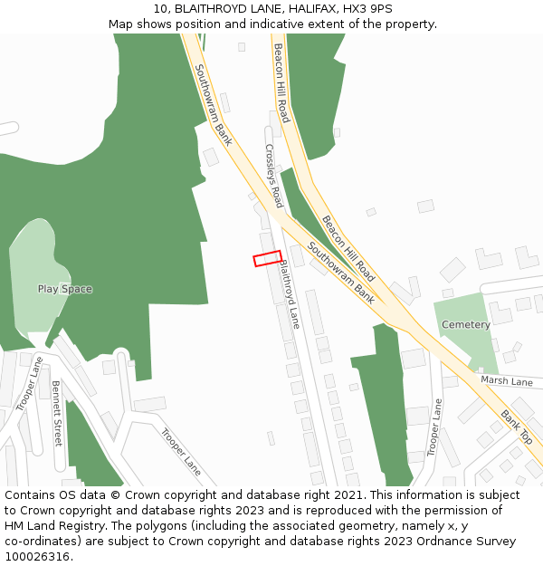 10, BLAITHROYD LANE, HALIFAX, HX3 9PS: Location map and indicative extent of plot