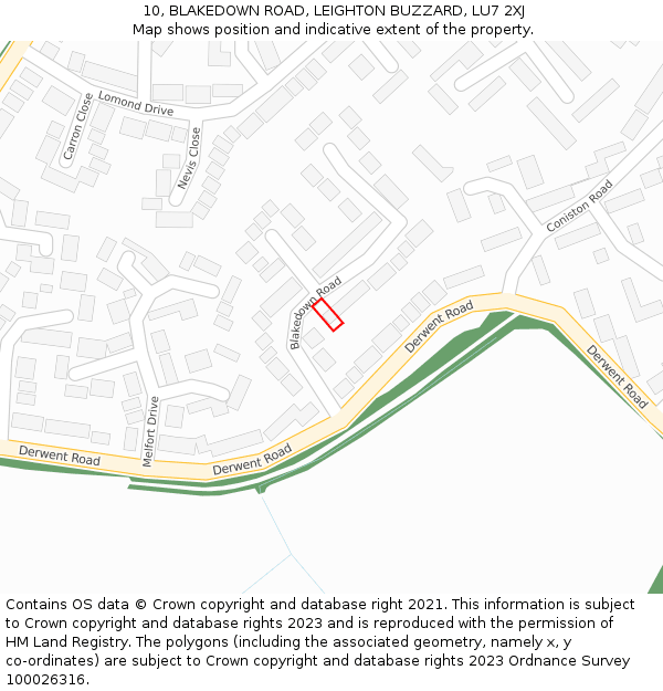 10, BLAKEDOWN ROAD, LEIGHTON BUZZARD, LU7 2XJ: Location map and indicative extent of plot